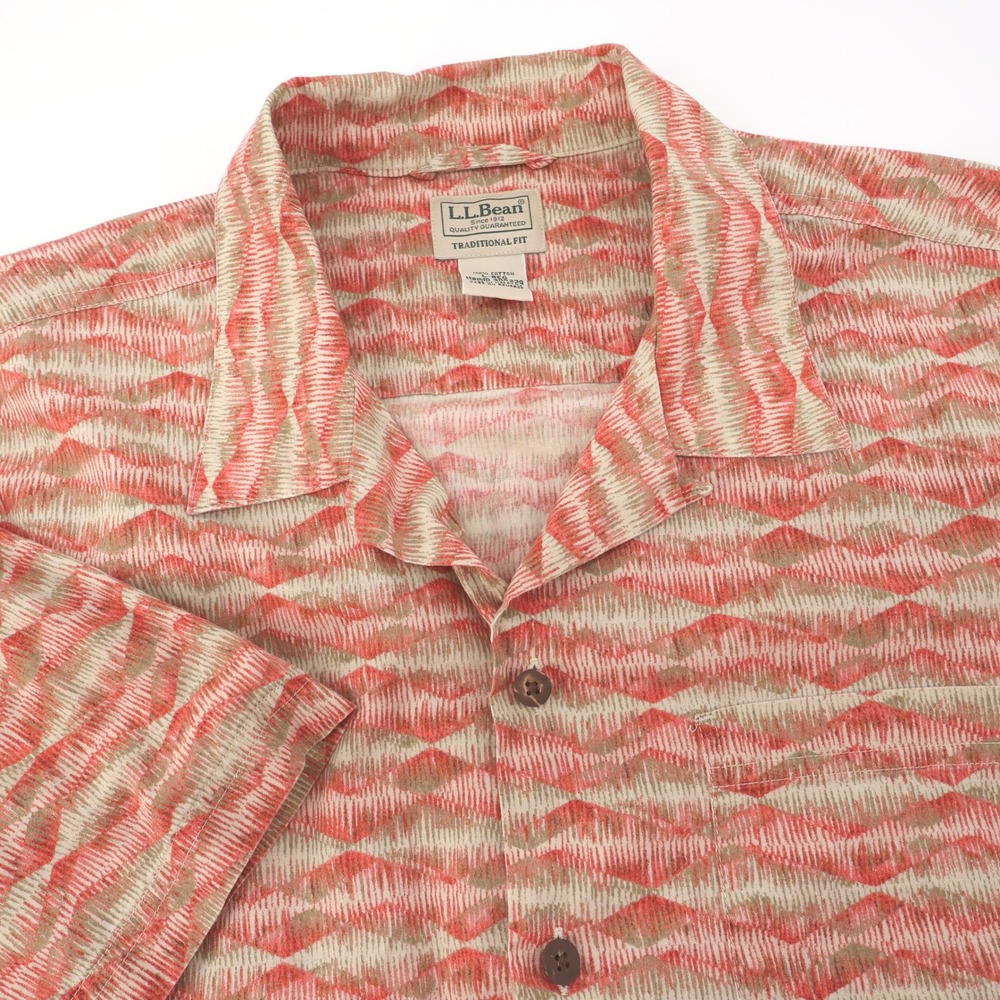 LL Bean Traditional Fit Short Sleeve Button Up Camp Shirt Mens Large